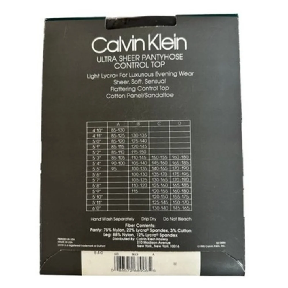 Calvin Klein Collection Ultra Sheer Lycra Pantyhose Black Size A Vintage NIB